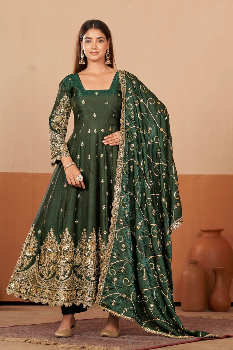Red Jelly Simmar Silk Embroidered Anarkali Suit with Dupatta