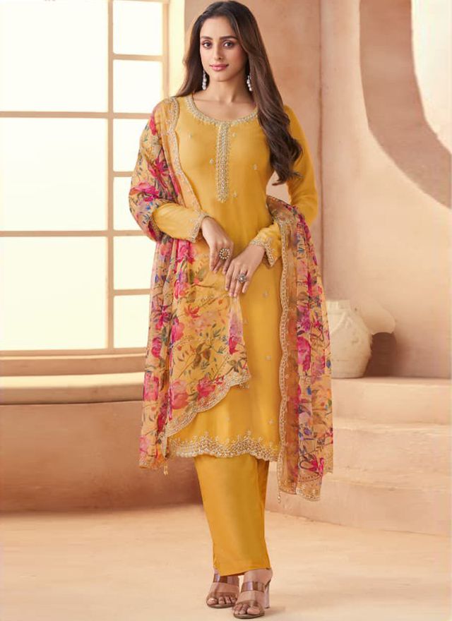 Dark-Yellow Soft Siffon Salwar Suit