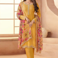 Dark-Yellow Soft Siffon Salwar Suit