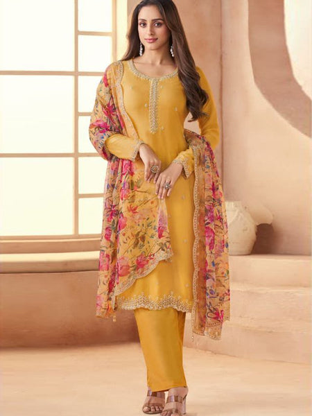 Dark-Yellow Soft Siffon Salwar Suit
