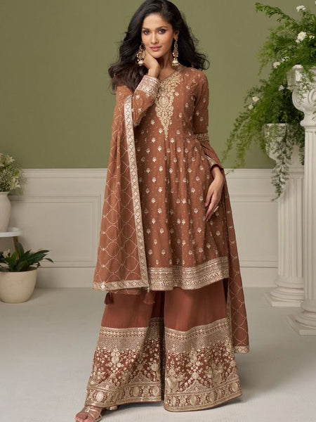 Brown embroidery Real Georgette Salwar Suit