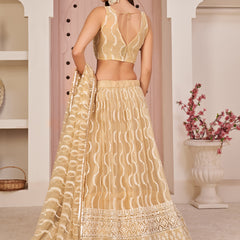 Beige Butterfly Net Embroidery Thread Designer Lehenga