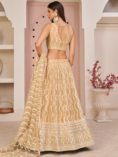 Beige Butterfly Net Embroidery Thread Designer Lehenga