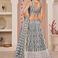 Grey Butterfly Net Embroidery Thread Designer Lehenga