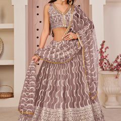 Onion Pink Butterfly Net Embroidery Thread Designer Lehenga