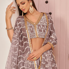 Onion Pink Butterfly Net Embroidery Thread Designer Lehenga