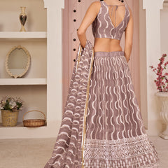 Onion Pink Butterfly Net Embroidery Thread Designer Lehenga