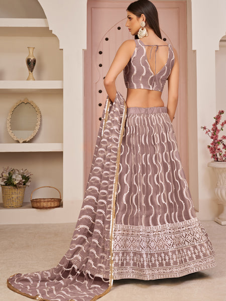 Onion Pink Butterfly Net Embroidery Thread Designer Lehenga