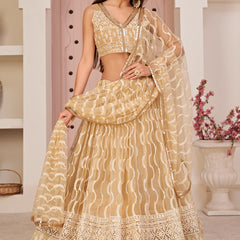 Beige Butterfly Net Embroidery Thread Designer Lehenga