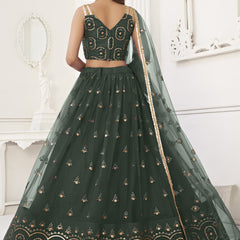 Green Butterfly Net Embroidery Thread Designer Lehenga