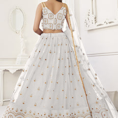 White Butterfly Net Embroidery Thread Designer Lehenga