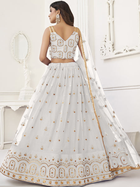 White Butterfly Net Embroidery Thread Designer Lehenga