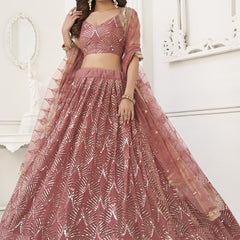 Brown Butterfly Net Embroidery Sequins Designer Lehenga