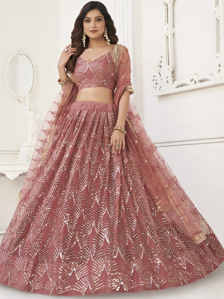 Brown Butterfly Net Embroidery Sequins Designer Lehenga
