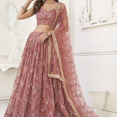 Brown Butterfly Net Embroidery Sequins Designer Lehenga