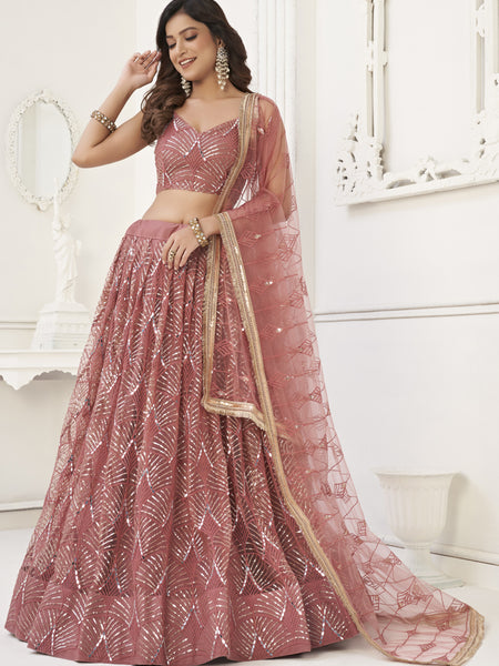 Brown Butterfly Net Embroidery Sequins Designer Lehenga