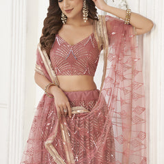 Brown Butterfly Net Embroidery Sequins Designer Lehenga