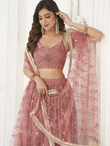 Brown Butterfly Net Embroidery Sequins Designer Lehenga