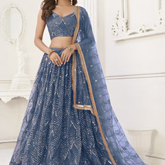 Light Blue Butterfly Net Embroidery Sequins Designer Lehenga