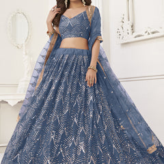 Light Blue Butterfly Net Embroidery Sequins Designer Lehenga