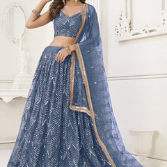 Light Blue Butterfly Net Embroidery Sequins Designer Lehenga
