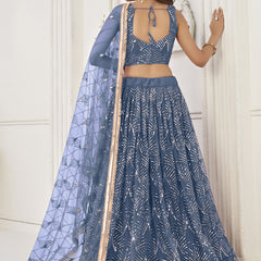 Light Blue Butterfly Net Embroidery Sequins Designer Lehenga