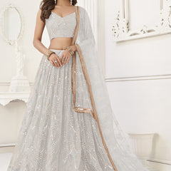 Off White Butterfly Net Embroidery Sequins Designer Lehenga