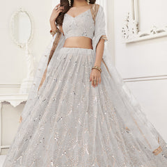 Off White Butterfly Net Embroidery Sequins Designer Lehenga
