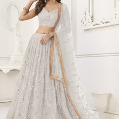 Off White Butterfly Net Embroidery Sequins Designer Lehenga
