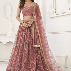 Brown Butterfly Net Embroidery Sequins Designer Lehenga