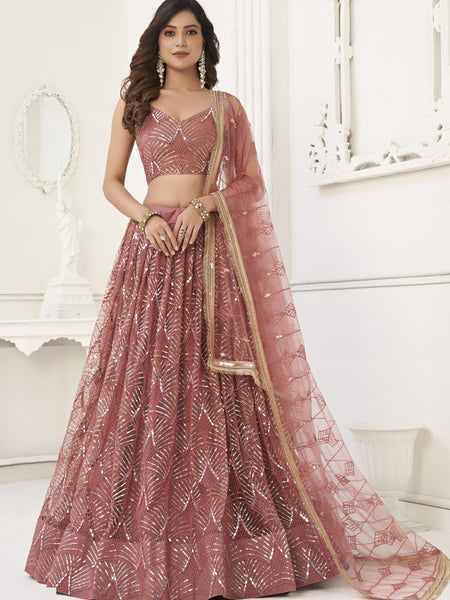 Brown Butterfly Net Embroidery Sequins Designer Lehenga