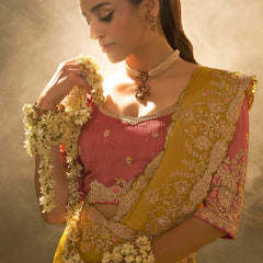 Yellow Silk Embroidered Designer Saree