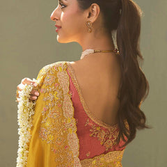 Yellow Silk Embroidered Designer Saree