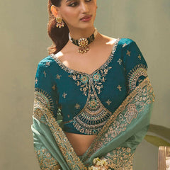Bottle Green Silk Embroidered Designer Saree