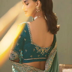Bottle Green Silk Embroidered Designer Saree