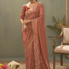 Blush Pink Silk Embroidered Designer Saree