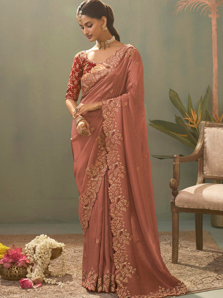 Blush Pink Silk Embroidered Designer Saree
