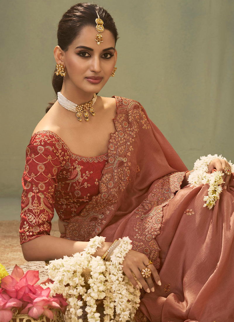 Blush Pink Silk Embroidered Designer Saree