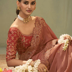 Blush Pink Silk Embroidered Designer Saree