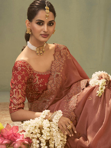 Blush Pink Silk Embroidered Designer Saree