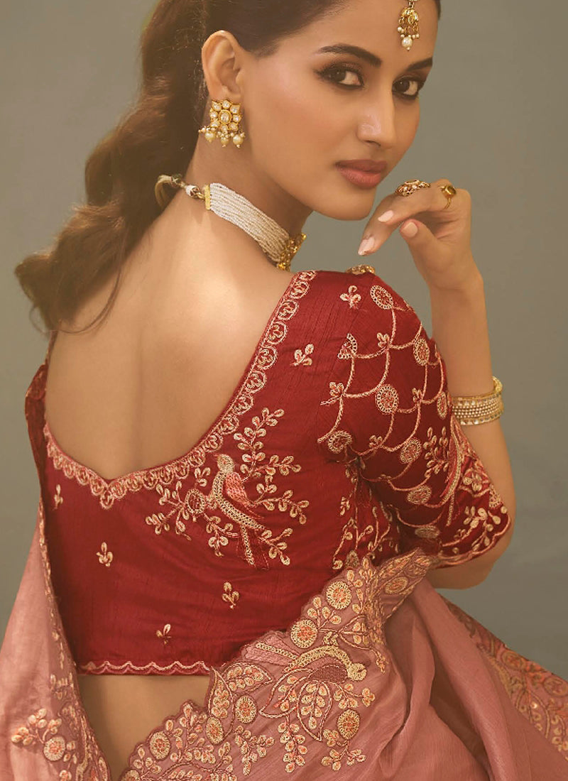 Blush Pink Silk Embroidered Designer Saree