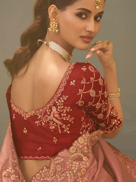 Blush Pink Silk Embroidered Designer Saree