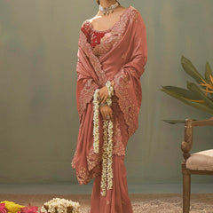 Blush Pink Silk Embroidered Designer Saree