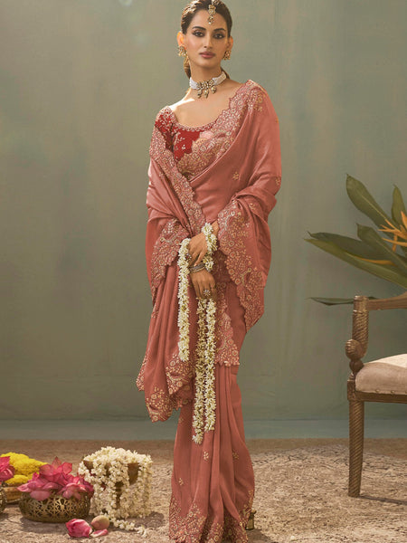 Blush Pink Silk Embroidered Designer Saree