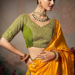 Yellow Chiniya Silk Heavy Designer Embroidered Saree