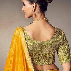 Yellow Chiniya Silk Heavy Designer Embroidered Saree