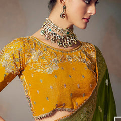 Dark Green Chiniya Silk Heavy Designer Embroidered Saree