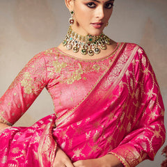 Pink Chiniya Silk Heavy Designer Embroidered Saree