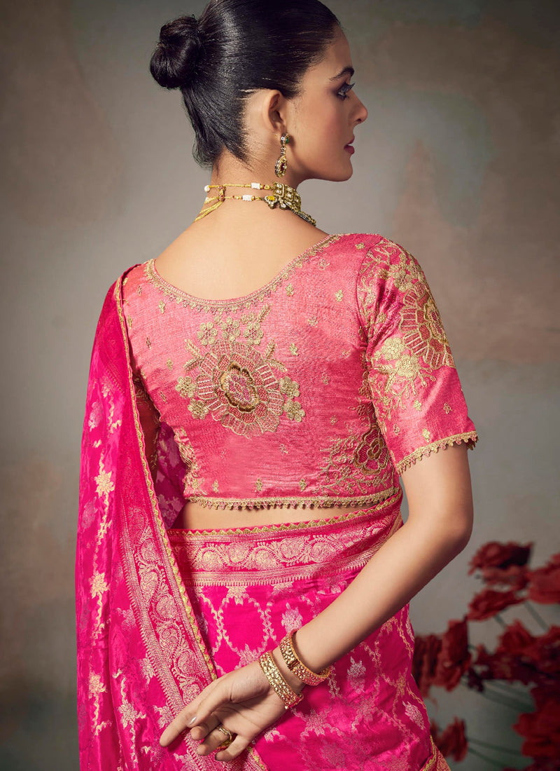 Pink Chiniya Silk Heavy Designer Embroidered Saree