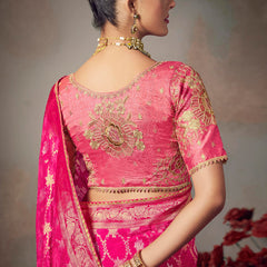 Pink Chiniya Silk Heavy Designer Embroidered Saree